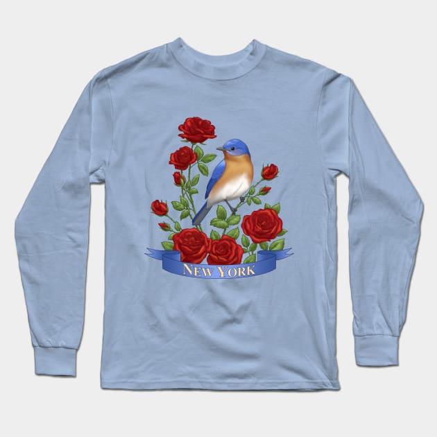 New York State Bluebird and Rose Long Sleeve T-Shirt by csforest